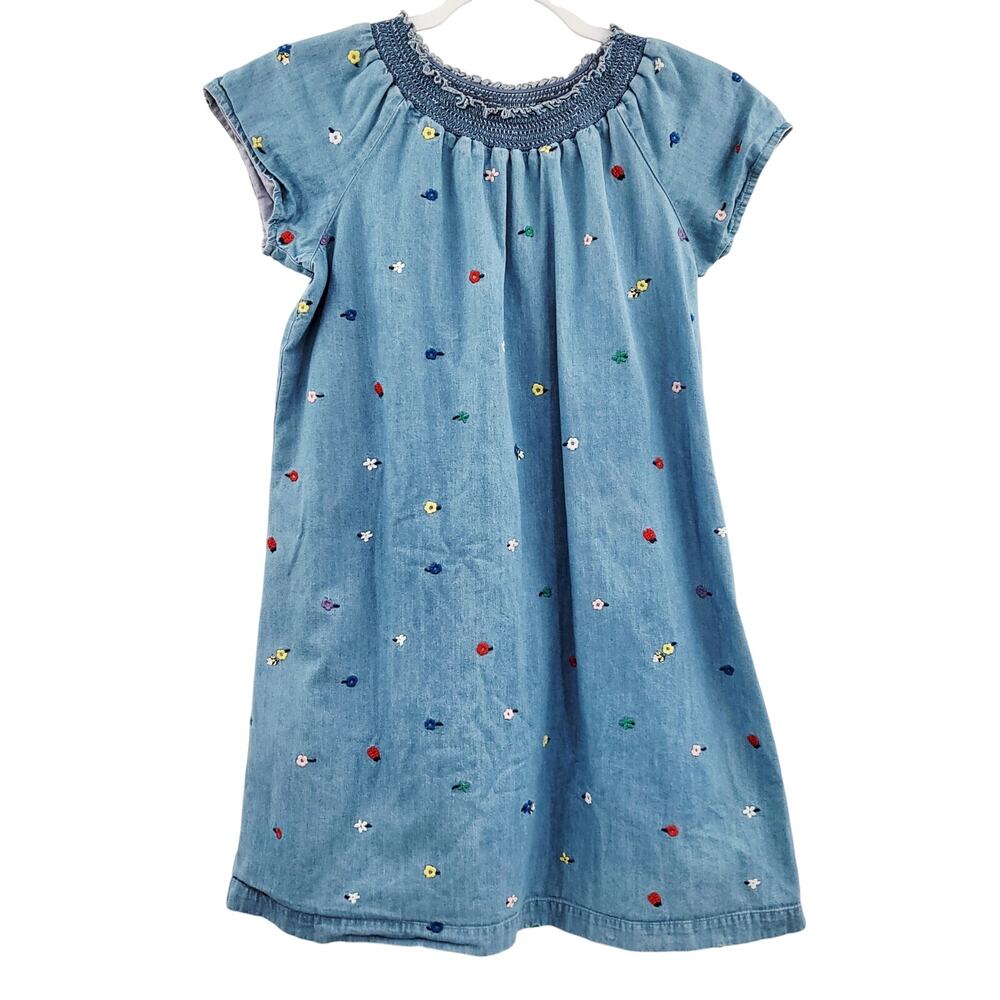Hanna Anderson Floral Embroidered Blue Light-wash Chambray Dress Girl's Size 12
